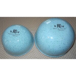 Lot of 2 Paula Deen Signature Blue Green Speckled Bowls 8 3/4 " & 7 1/4" Enamel